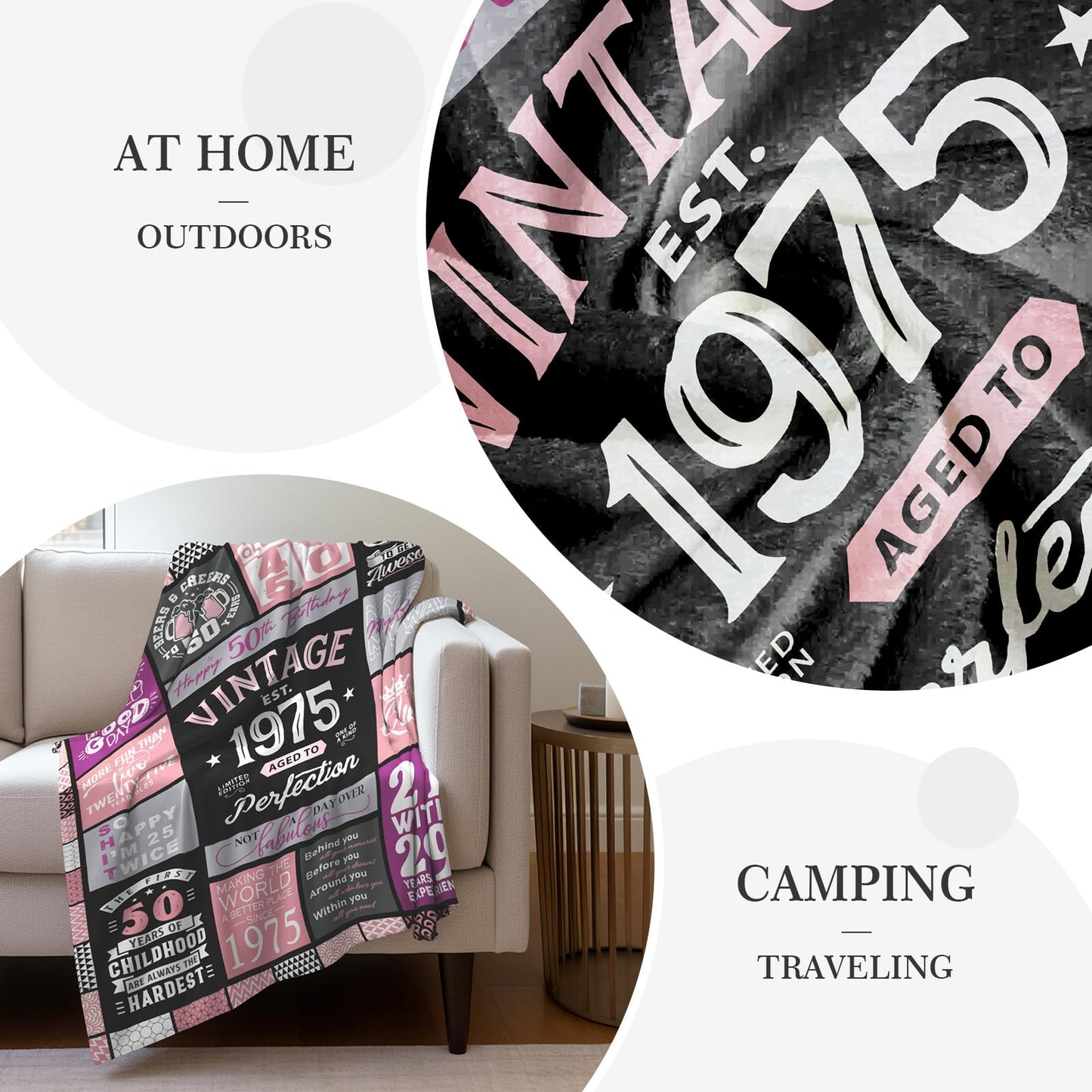 50th Birthday Gifts for Her, 50th Birthday Gifts for Women Throw Blanket 60" x 50", 50 Year Old Gift Ideas, 1975 Gift for Woman, Best Gift for Turning 50