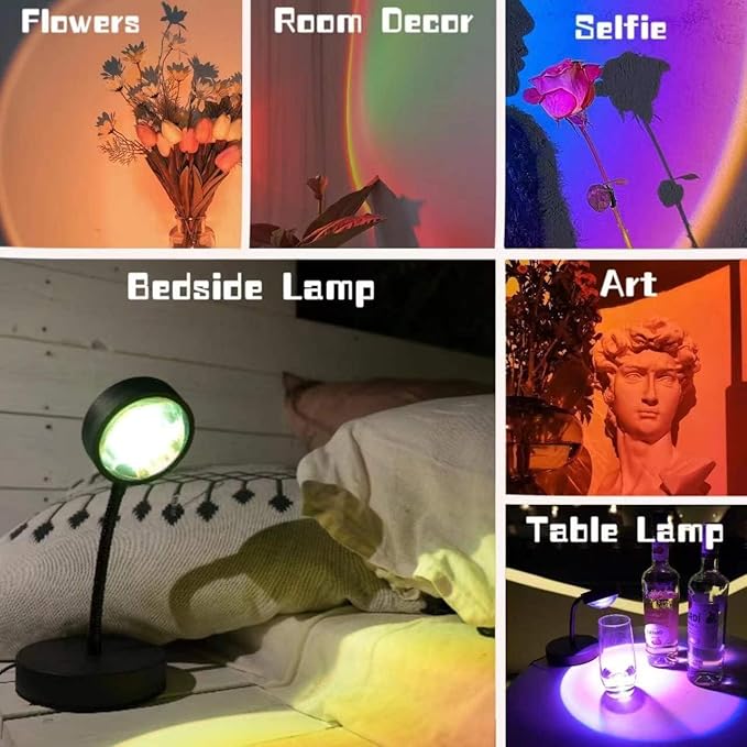 QUIGO Sunset Lamp Projector Led Lights for Bedroom Night Light RGB Lights Sun Sunlight Sunrise Lamp 10w 360 Rotation Rainbow Projection Room Decor Home Decor Christmas Gifts for Women