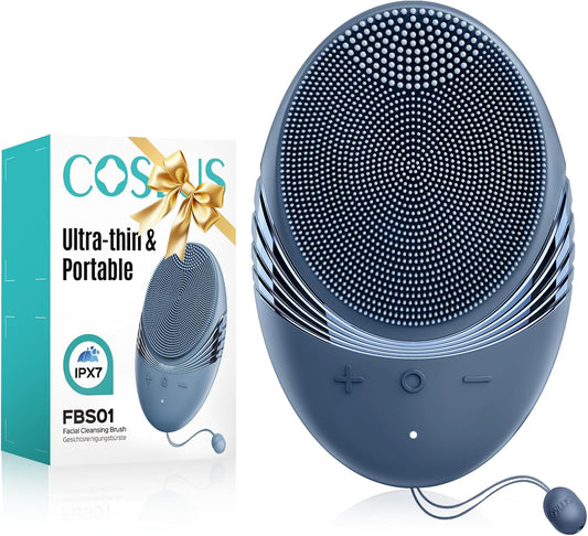 COSLUS Silicone Face Scrubber for Men: 5 Cleansing Modes Facial Cleansing Brush for Beard Care, Sensitive Skin - Deep Cleansing & Gentle Exfoliating, Waterproof Portable for Shower & Travel, Navyblue