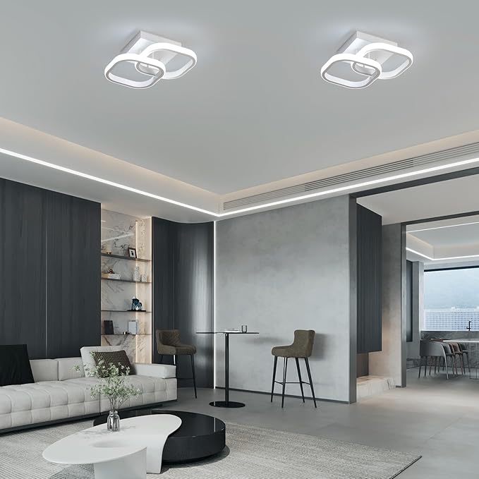 DELIPOP Small Ceiling Light, Square Modern LED Ceiling Light Fixture, 6500K Cool White Light Acrylic Hallway Light Fixture Ceiling Lamp for Hallway Kitchen Study Bedroom Living Room (White)