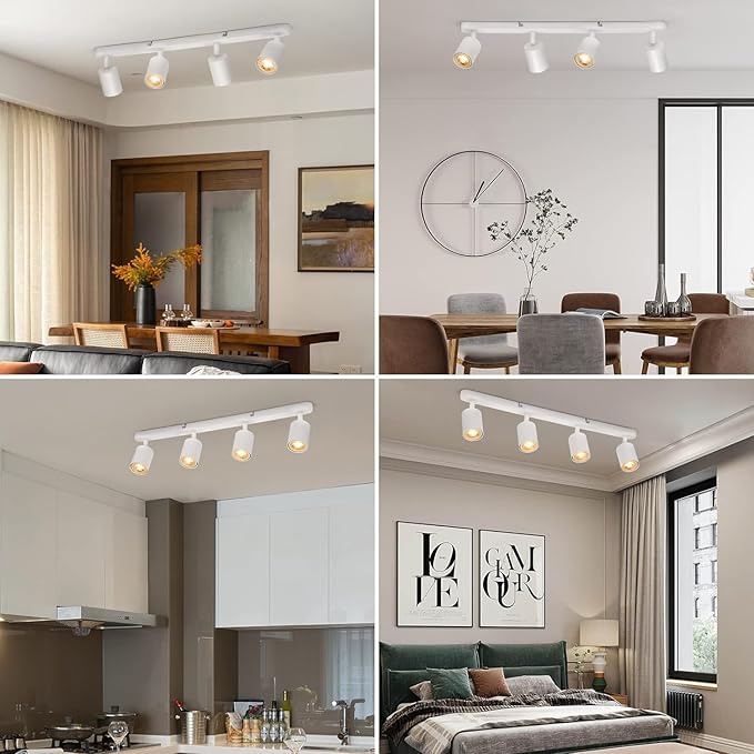 kitchen track lighting, ceiling light fixtures ceiling mount, picture lights for wall bedroom, LED spotlight indoor, Flexibly Rotatable Light Head for entryway hallway GU10 Bulb (White-4 Light)