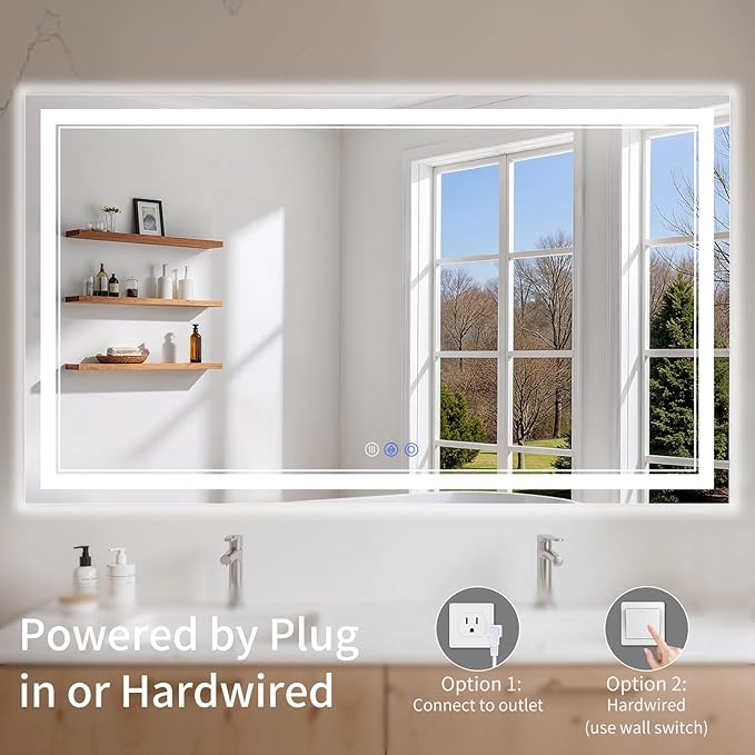 36"x60" LED Bathroom Mirror with Lights, Anti-Fog, Backlit + Front Lit, Dimmable, Led Vanity Mirror for Wall, 3 Colors, Memory Function, Shatter-Proof Tempered Glass