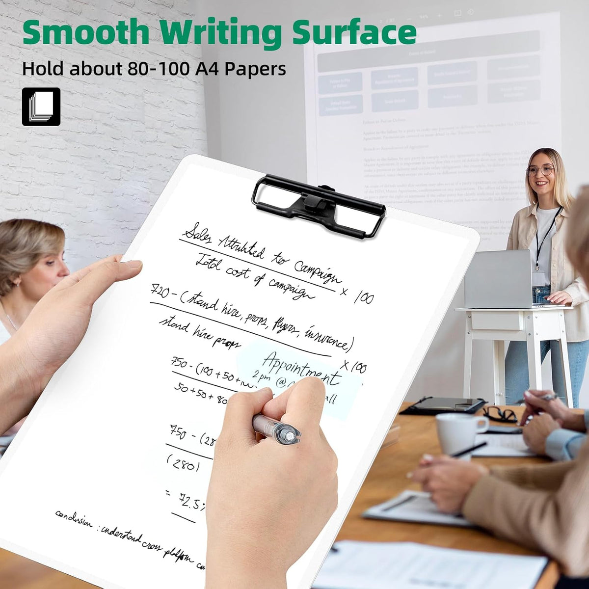 White Clipboard with Pen Holder, Set of 6 Plastic Clipboard with Low Profile Metal Clip, Hanging Clipboards Holds 8.5x11 Inch Papers, Standard A4 Letter Size Clip Boards for Office & School