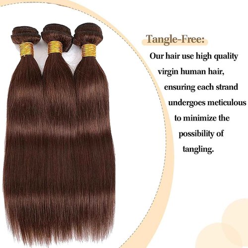 Habiliana Bundles Human Hair 22 24 26 Inch Straight Dark Brown 4 Human Hair Bundles 11A Unprocessed Brazilian Virgin Quick Weave Hair Extensions for Black Women