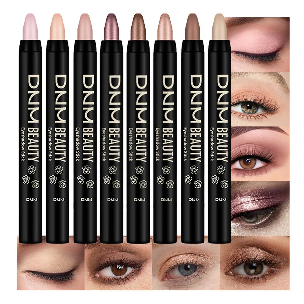 Kaely 8Pcs Cream Eye Shadow Sticks Set, Matte Shimmer Eyeliner Pencil Eyeshadow Palette Makeup, Eye Highlighter Brightener Stick for Older Women Waterproof Pigmented, sombras para ojos, New-11