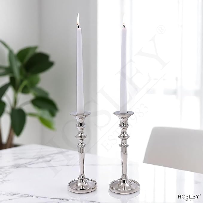 Hosley's 8" High Silver Finish Taper Candle Holder. Ideal Gift and Use for Weddings, Party, Spa or Aromatherapy