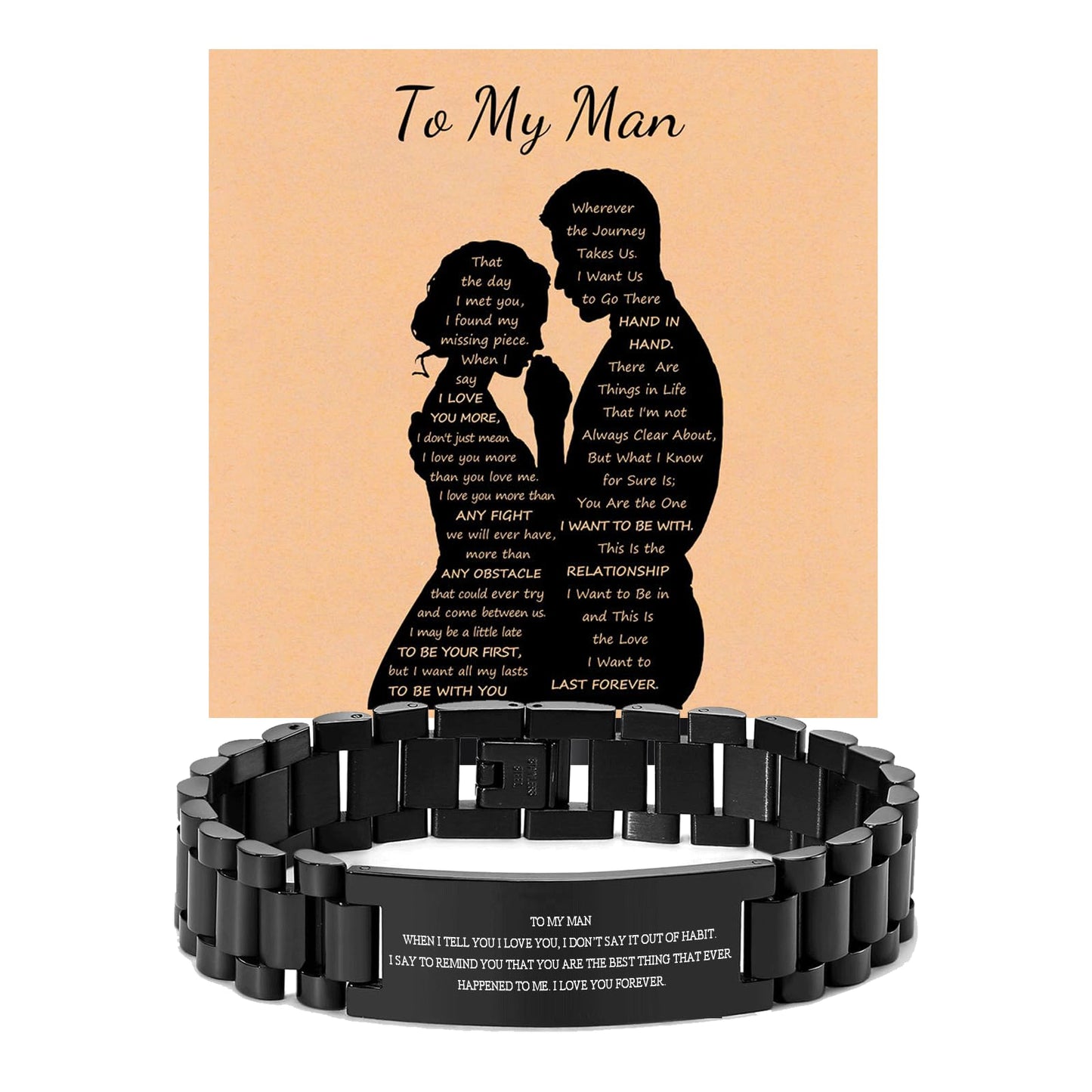 VNOX Anniversary Bracelet Gifs for Him - Black Stainless Steel Love Quote Link Bracelet for Man,Bracelet Love Message Gift Card for Him,Valentine Days Christmas Birthday Gift Ideas for Him