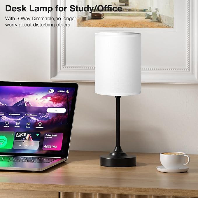 Dicoool Touch Bedside Table Lamps for Bedroom - 3 Way Dimmable Black Nightstand Lamp, Small Desk Lamp for Office, Living Room, Dorm Room, Reading