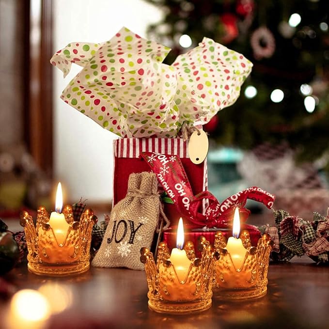 Vixdonos Votive Candle Holders Set of 6 Crown Glass Tealight Candle Holder for Wedding, Party and Home Decor (Gold Tips)