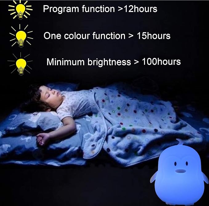 Penguin Night Light for Kids Silicone Sleep NightLights, 9 Colors Baby Light Bedside Lamp Bed Room Children Decorative Lamps for Toddlers/Boys/Girls/Adults/Bedroom/Bathroom/Outdoor - Medium