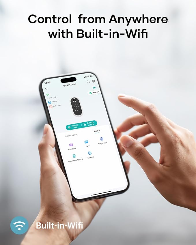 Wi-Fi Front Door Lock Set - HEANTLE Smart Locks for Front Door Built-in WiFi Keyless Entry Deadbolt with Handle Set Fingerprint Smart Electronic Deadbolt, Works with Alexa & Google Assistant Black