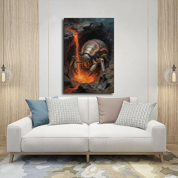 Framed Steampunk Mechanical Trilobite Wall Art - Volcanic Underwater Retro Poster for Garage Apartment Decor 20x30inch(50x75cm)
