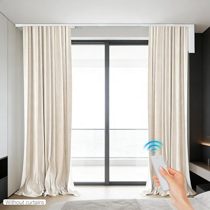 Electric Curtain Rail with Remote Control, Smart Curtains System, Adjustable Length Motorized Curtain Track, for Sliding Door One-Way or Split Draw (204.7 Inch)