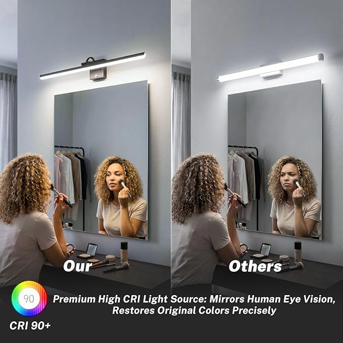 OSYNNIQ Bathroom Vanity Light, 34″ Wall Picture Art Modern Lighting Fixture Over Mirror Dimmable 16W 5000K LED Bar Rotatable Black Waterproof IP44 Wall Sconce for Makeup Shaving