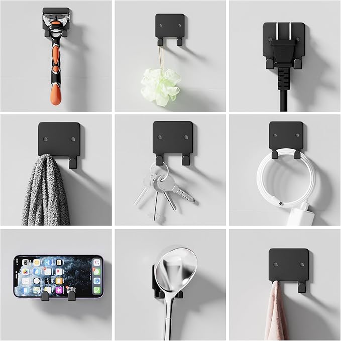 GTK 4 Pack Key Holder for Wall, Razor Holder Wall Mounted, Hat Rack, Self Adhesive Hooks, Shower Hooks, Towel Hooks(Black)