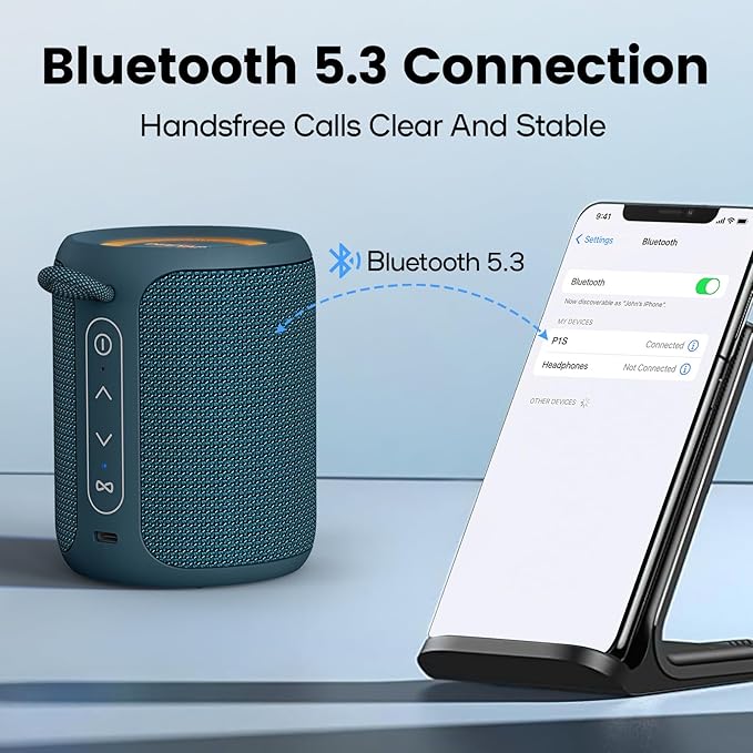 Bluetooth Speaker Wireless,IP67 Waterproof & Dustproof Portable Speaker with Lights,15W Loud Stereo Sound, 2500mAh Battery All Day Playtime, TWS Pairing, BT5.3, Home/Party/Outdoor/Beach (Blue)