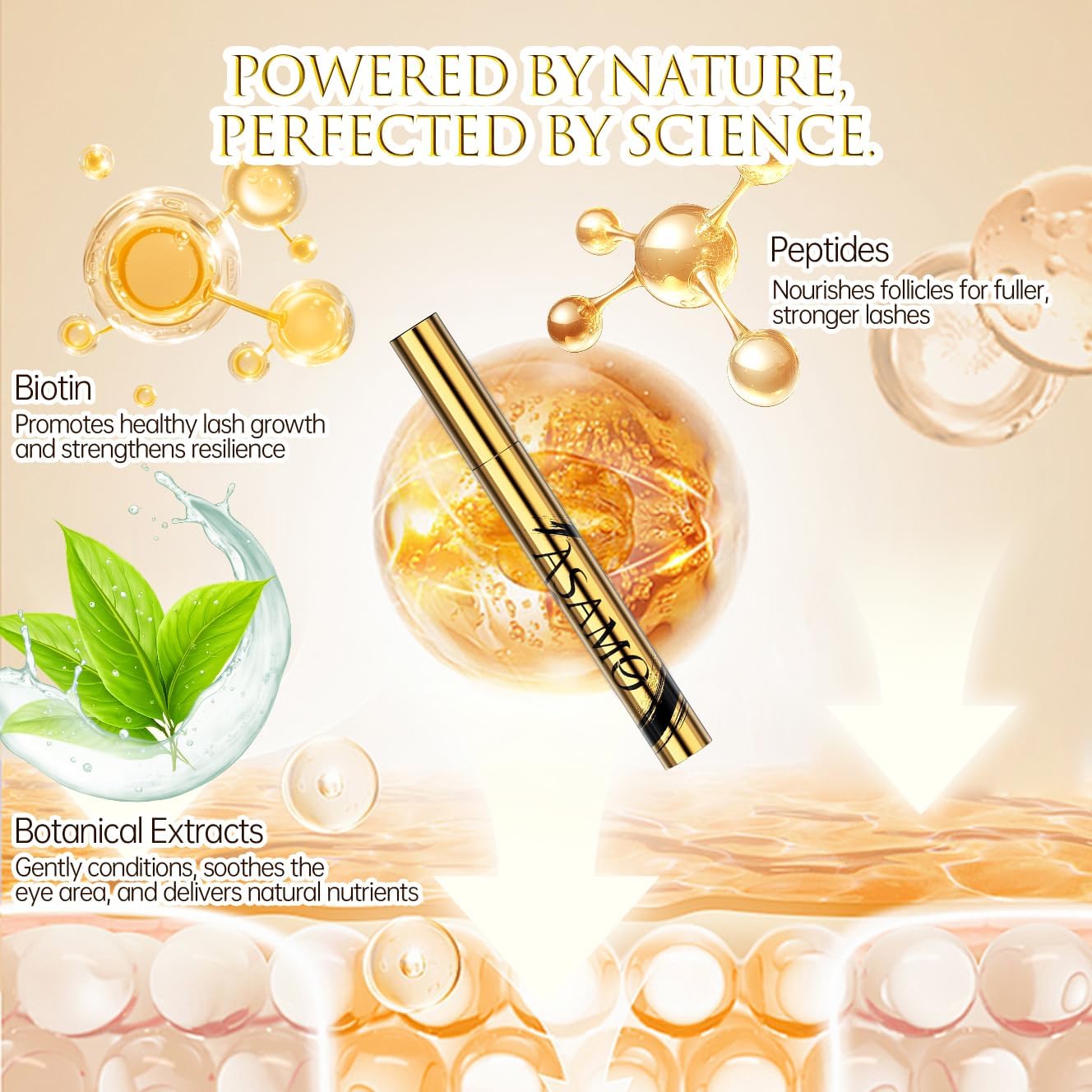 Eyelash & Eyebrow Growth Serum – 15 Plant Extracts for Longer, Denser & Fuller Lashes & Brows, Boosts Natural Hair Development,eyelash serum,Hypoallergenic Oil-Free,lash growth serum (PURE GOLD)