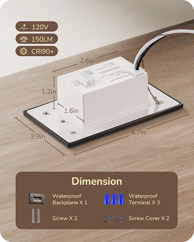 EDISHINE 6 Pack 120V 3CCT Indoor Outdoor Step Lights, 2.5W 150LM Oil-Rubber Bronze LED Stair Lights, 2700K-5000K 5%-100% Dimmable IP65 Waterproof Aluminum Concrete Step Lights, CRI90, Beam Angle 30°