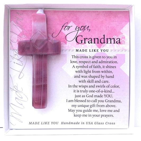 Sentimental Gift for Grandma from Granddaughter/Grandson - Handmade in USA Glass Cross and Grandma Poem - Gift for Grandmother for Mother's Day/Christmas/Birthday- Christian Gift for Grandma