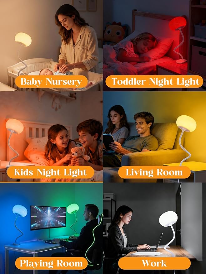 Clip on Light, 10 RGB Colors & Warm White Desk Lamp with Clamp, 10 Brightness Reading Light, Night Lamp, Bedside Lamps, USB Adapter Clip on Lamp for Bedroom/Headboard/Bed/Bedside