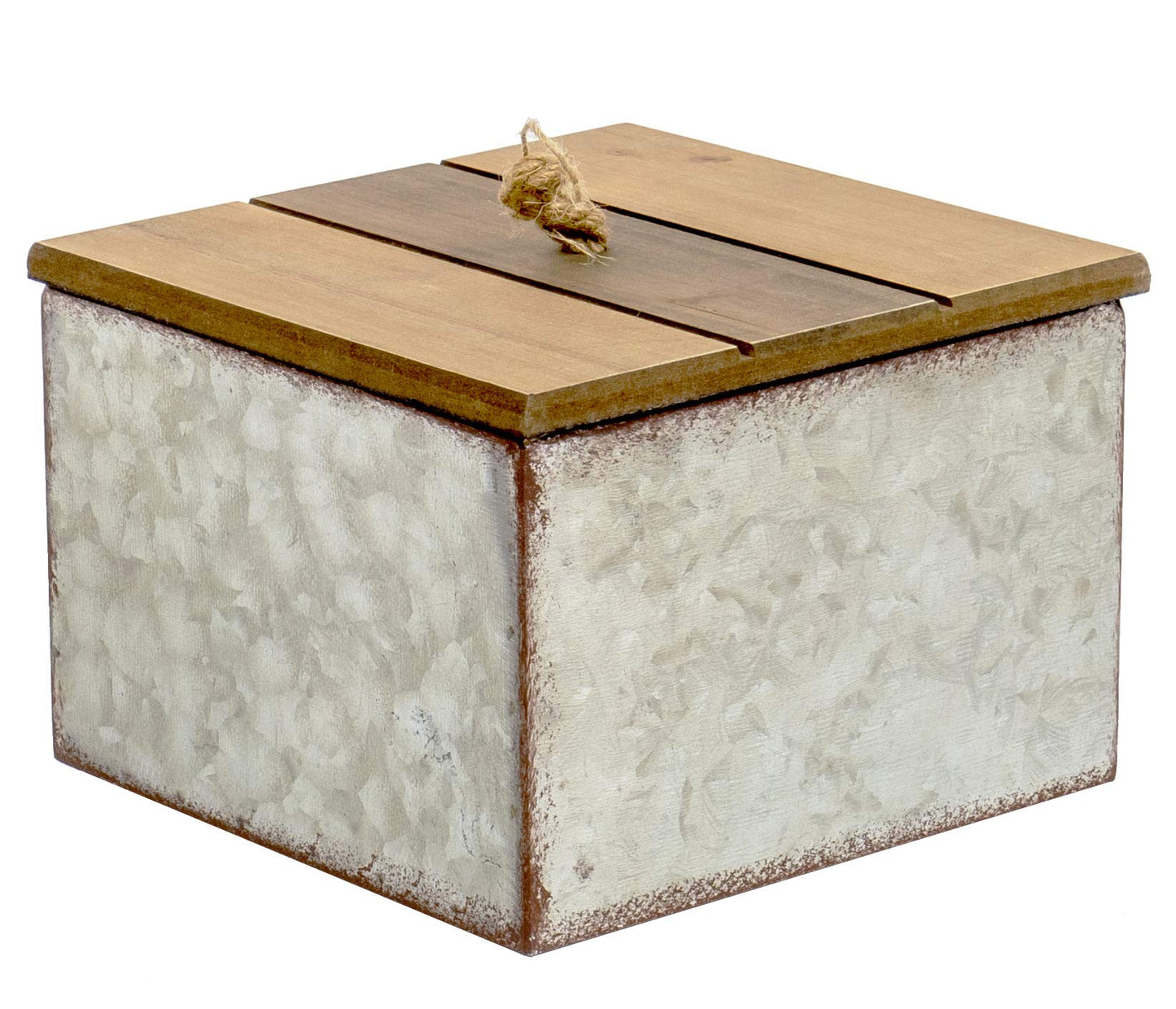 Red Co. 7" W x 7"" D Rustic Galvanized Metal Square Storage Box with Wooden Lid - Country Style"