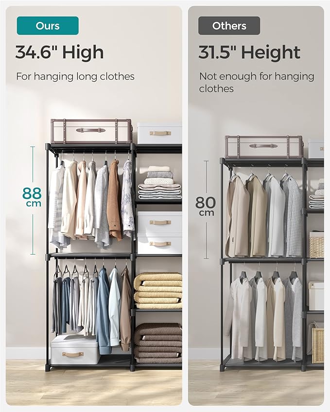 SONGMICS Portable Closet, Freestanding Closet Organizer, Clothes Rack with Shelves, Hanging Rods, Storage Organizer, for Cloakroom, Bedroom, 71.7 x 16.9 x 71.7 Inches, Black URYG037B02