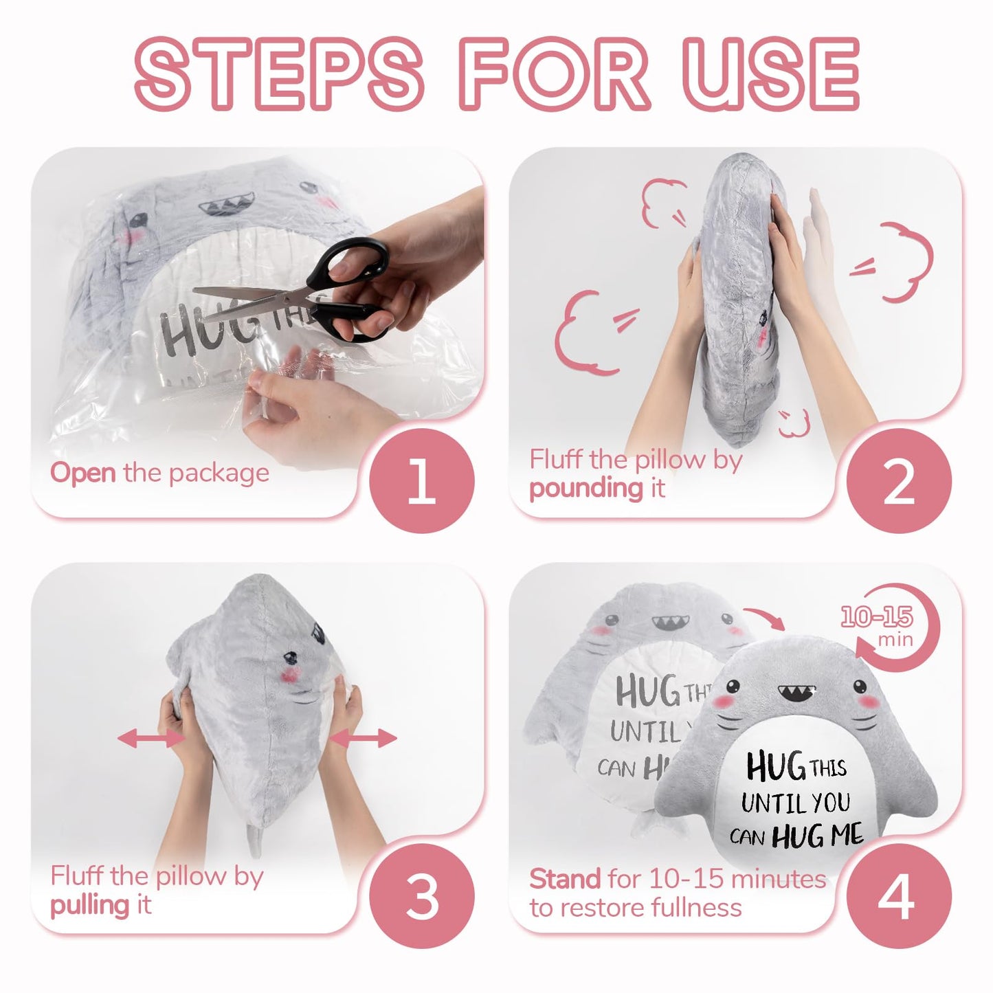musaecoin Long Remote Distance Relationship Gifts- Novelty Cute Plush Shark Pillow- Birthday Gifts for Girlfriend/Boyfriend, I Love Miss You Gift for Her/Him, 15”×15”