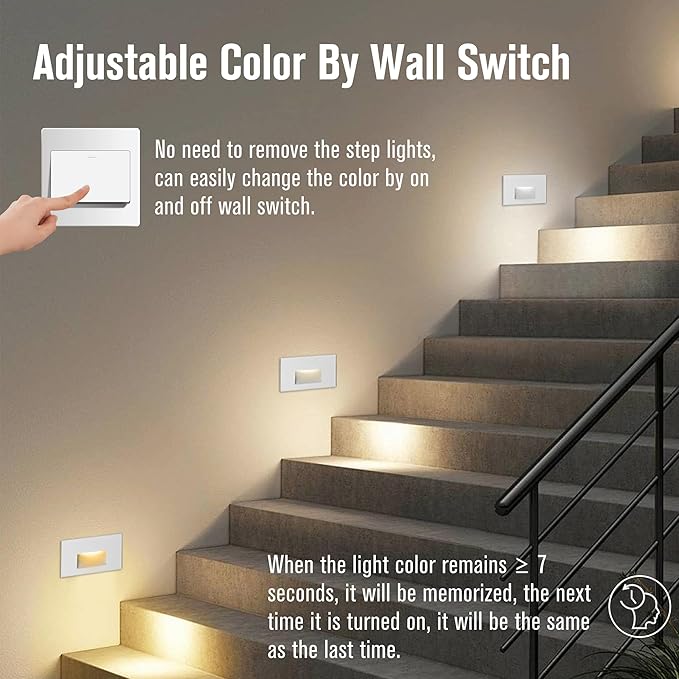 Step Lights Outdoor Indoor Stair Lights LED, 3CCT 12V Low Voltage 4W Color Changing 3000K/4000K/5000K 150LM, White IP66 Waterproof, Horizontal Light for Stairs, 6-Pack