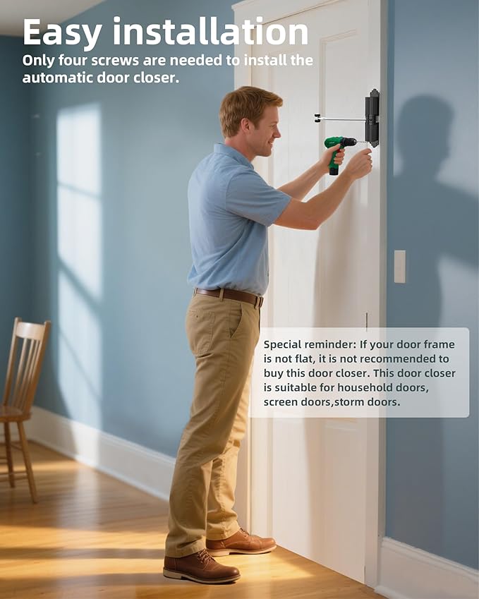 2025 new Automatic Door Closer, self Closing Door, Adjustable Closing Door, Door Closers for Home, Automatic Safety Spring Door Closer (Black). Up to 140LB can be Pushed.Metal Doors Don't fit.