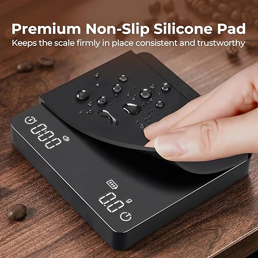 Mini Coffee Scale with Timer - VABICA USB-C Rechargeable Espresso Scale 2kg/0.1g High Precision Scale for Espresso & Pour-Over Coffee, Auto Timing, Water Ratio, Portable Digital Coffee Scale (Black)