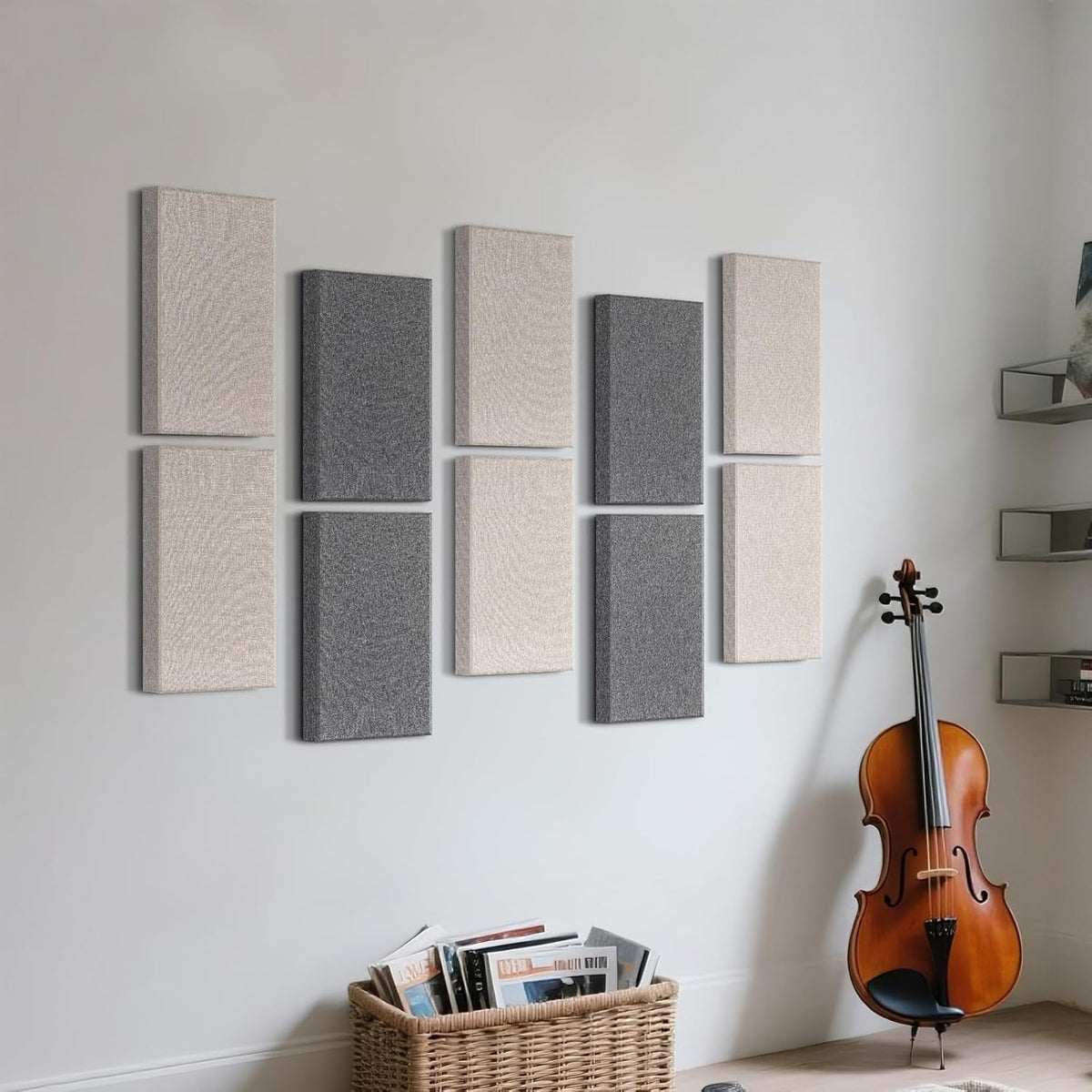 UMIACOUSTICS 4 PCS Acoustic Panels with Hanging Brackets, 2” Thick Fiberglass Sound Proof Panels Removable for Studios, Office, Home Theater Wall- Linen