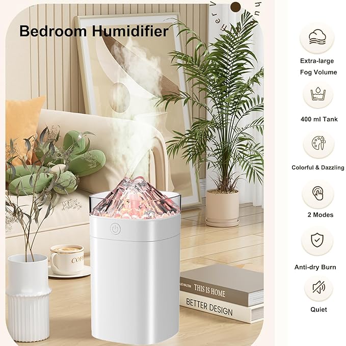 Portable Mini Cool Mist Humidifier, 400ml Ultrasonic Humidifier with 7 Color Night Lights, 2 Mist Modes, 10-20 Hours Runtime, Ultra-Quiet for Bedroom, Nursery, Office, Car, USB Powered (White)