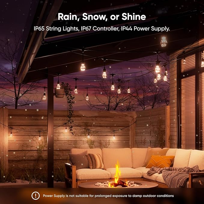 Nanoleaf Essentials Matter Smart Multicolor Outdoor String Lights Smarter Kit with Addressable RGBICW LED Bulbs, White and Color-Changing, Wi-Fi + Bluetooth, IP 65 Water Resistant (49ft, 20 Bulbs)