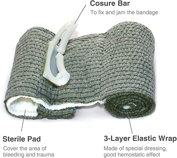 RISEN Israeli Bandage Vacuum Sterile Compression Bandages for First Aid Emergency Battle Wound Dressing Self-Rescue, 4 Inch, 1 Pack