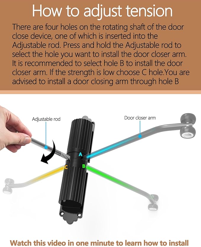 2025 new Automatic Door Closer, self Closing Door, Adjustable Closing Door, Door Closers for Home, Automatic Safety Spring Door Closer (Black). Up to 140LB can be Pushed.Metal Doors Don't fit.