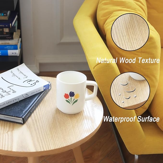 AWASEN Side Table Round, Small Accent Table Nightstand Modern End Table for Living Room Bedroom Office Small Spaces, 16''D x 19.5''H(Natural Walnut)