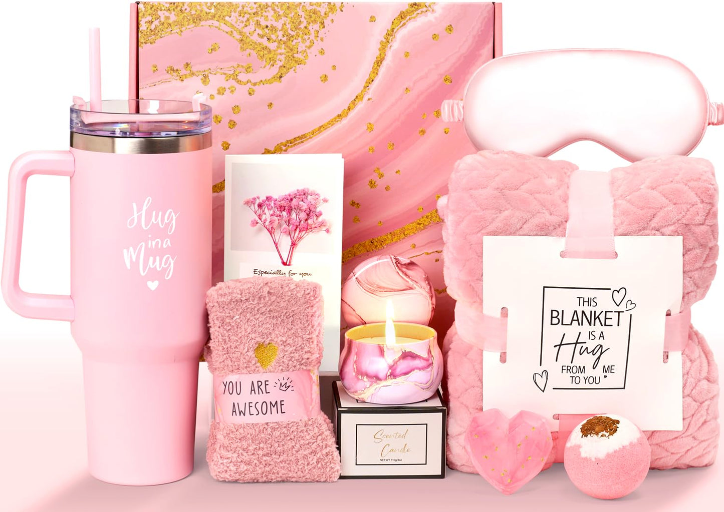 Gift Basket for Women, Best Birthday Gifts Set, Self Care Gift, Care Package, Get Well Soon Gift Box, Unique Ideas Spa Present Kit for Mom Girlfriend Her Sister Wife Friends Woman (Rose)