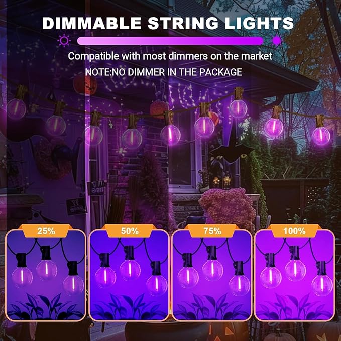 LAMPHOME G40 LED Outdoor Halloween Christmas String Lights, 4PK 26FT Patio Lights with 12+1 Edison Shatterproof Bulbs, Connectable Outside String Lights for Backyard Porch Holiday Decor, Purple