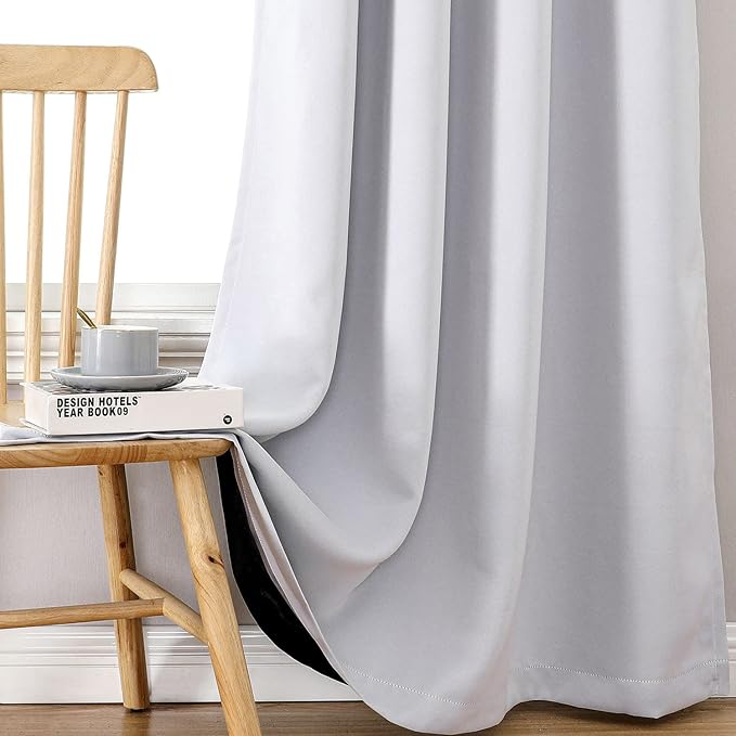 ChrisDowa 100% Blackout Curtains for Bedroom with Black Liner, 2 Thick Layers Total Blackout Thermal Insulated Grommet Window Curtains 2 Panels Set (Greyish White, 42 x 84 Inch)
