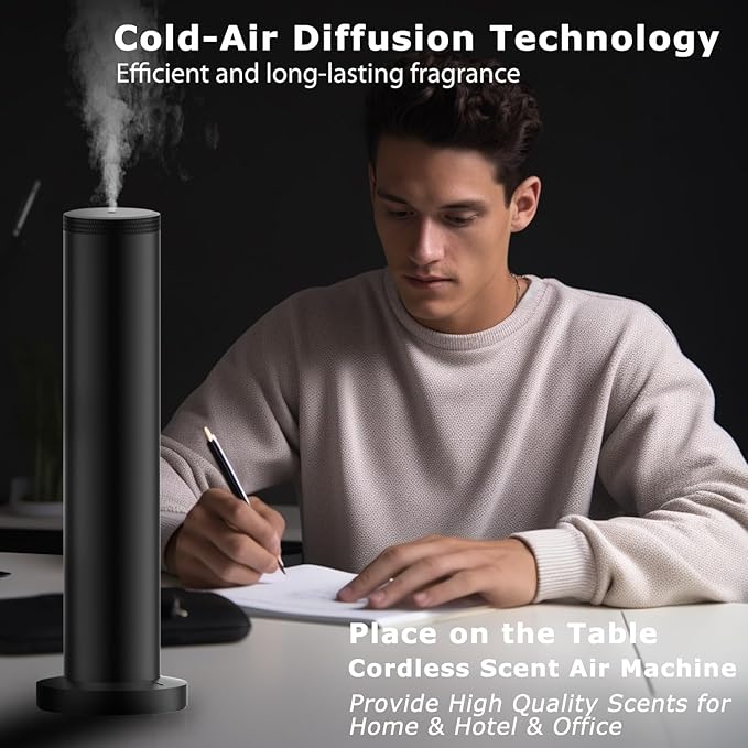 2026 Upgraded Cordless Rechargeable Diffuser - Hotel Scent Diffuser for Whole House- Scent Air Machine -App Bluetooth Control - Waterless Essential Oil Diffuser for Large Room, Studio Office - Black