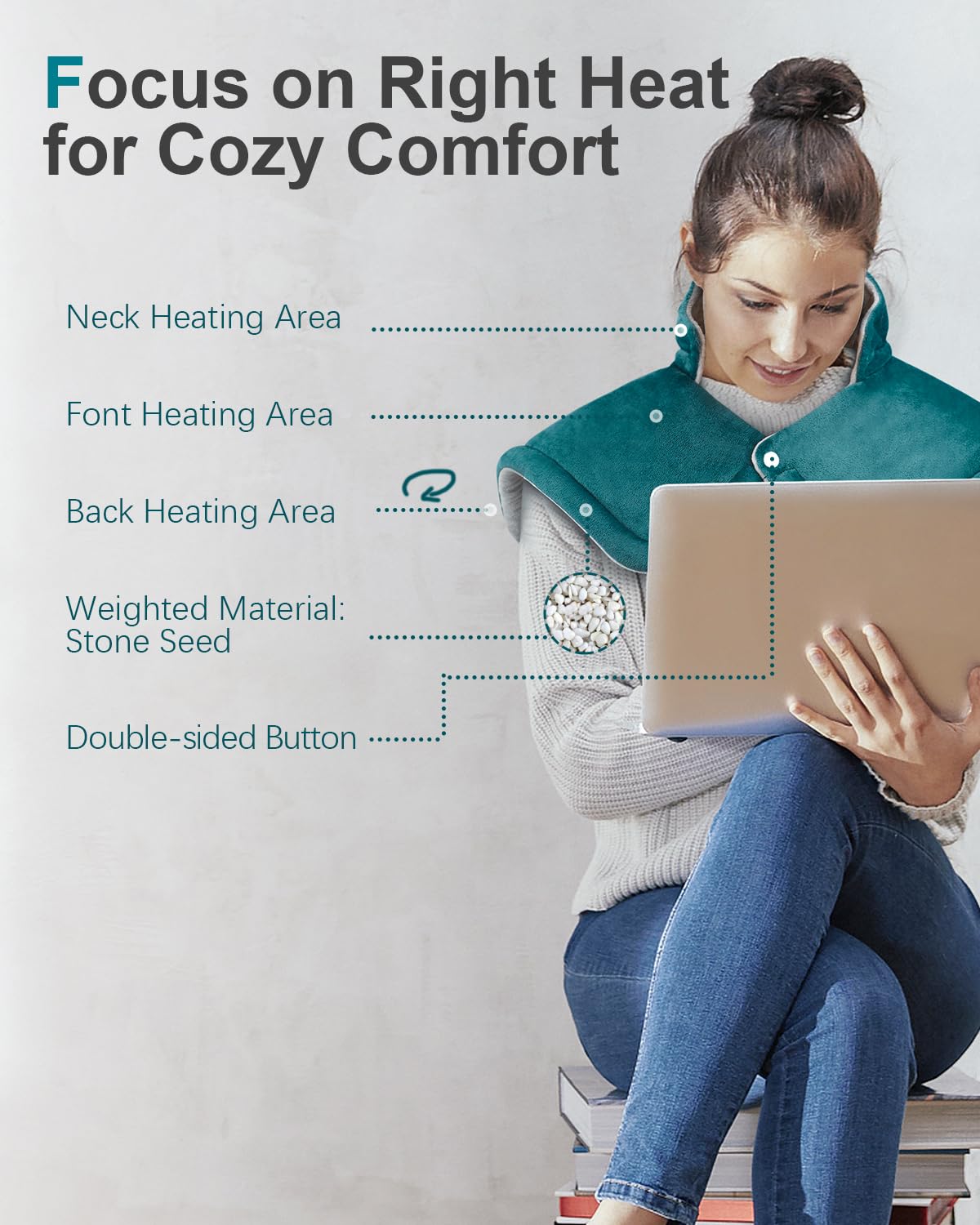 Heating Pad for Neck and Shoulder Pain Relief, Birthday Christmas Gifts for Women Mom Wife, 2lb Heated Neck Wrap Warmer for Daily Comfort, 6 Heat Settings 2 Hours Auto Shut Off, 17x23 inch, Blue