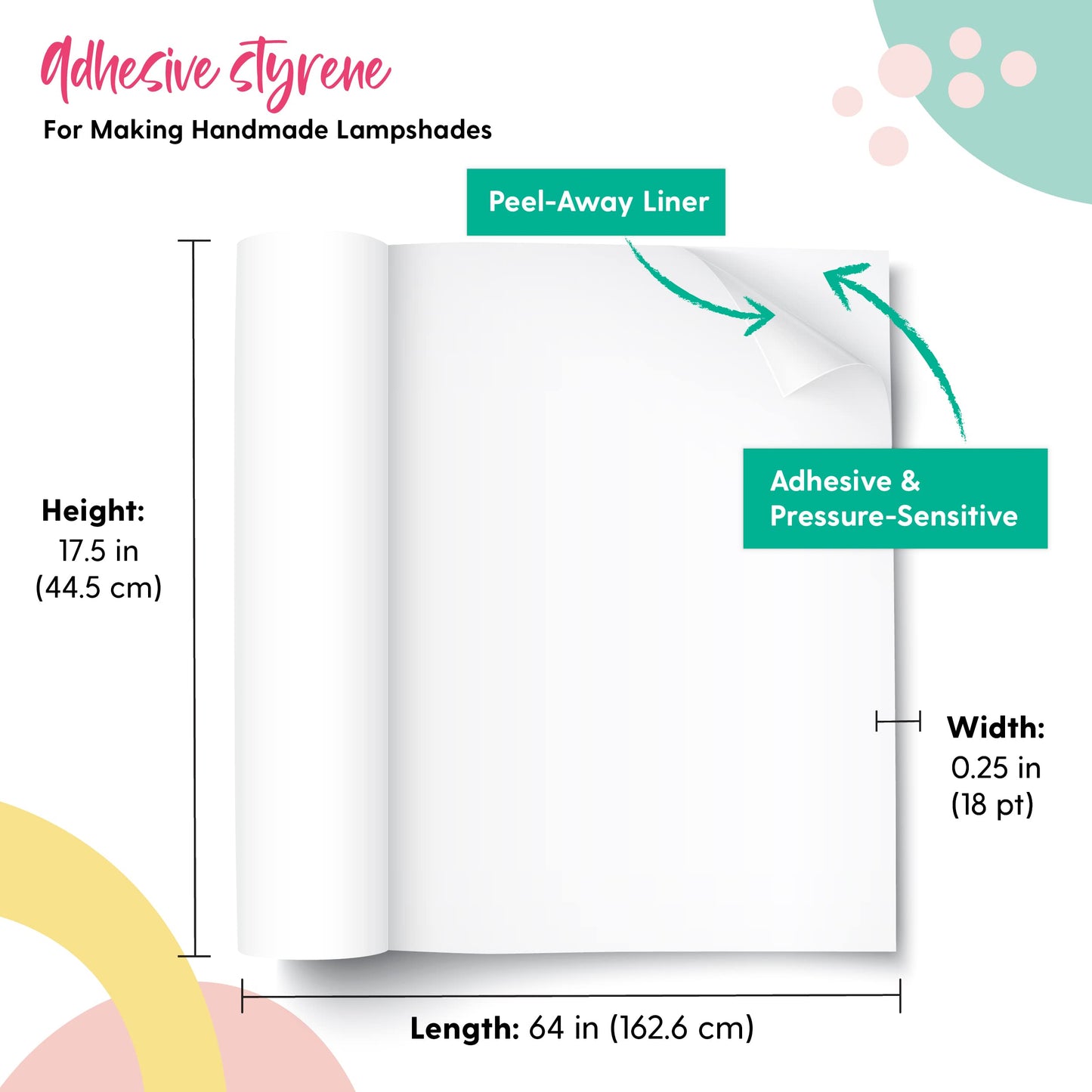 I Like That Lamp Styrene Sheet for Lampshade (17.5" Height x 64"" Length) - Adhesive Roll for DIY Round Drum Lamp Shade - Repair Damaged Shades - Make a New Lampshade - Compatible With All Materials"