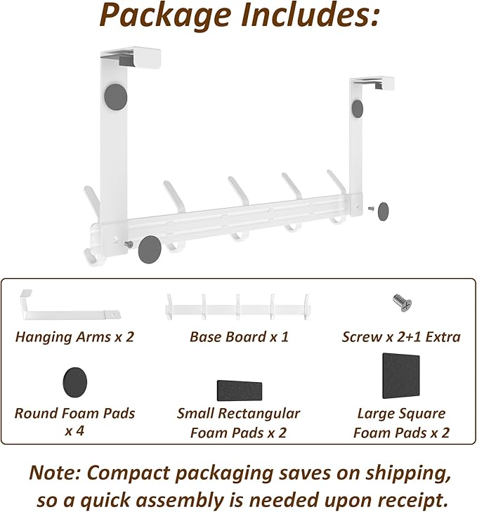 KitchLife Over The Door Hooks Hanger with 7 inches Extended Arms, Fit for 1-3/4" Doors, J18U, Thickened Bathroom Towel Rack Organization, 1 Pack Double-Hook, Glossy White