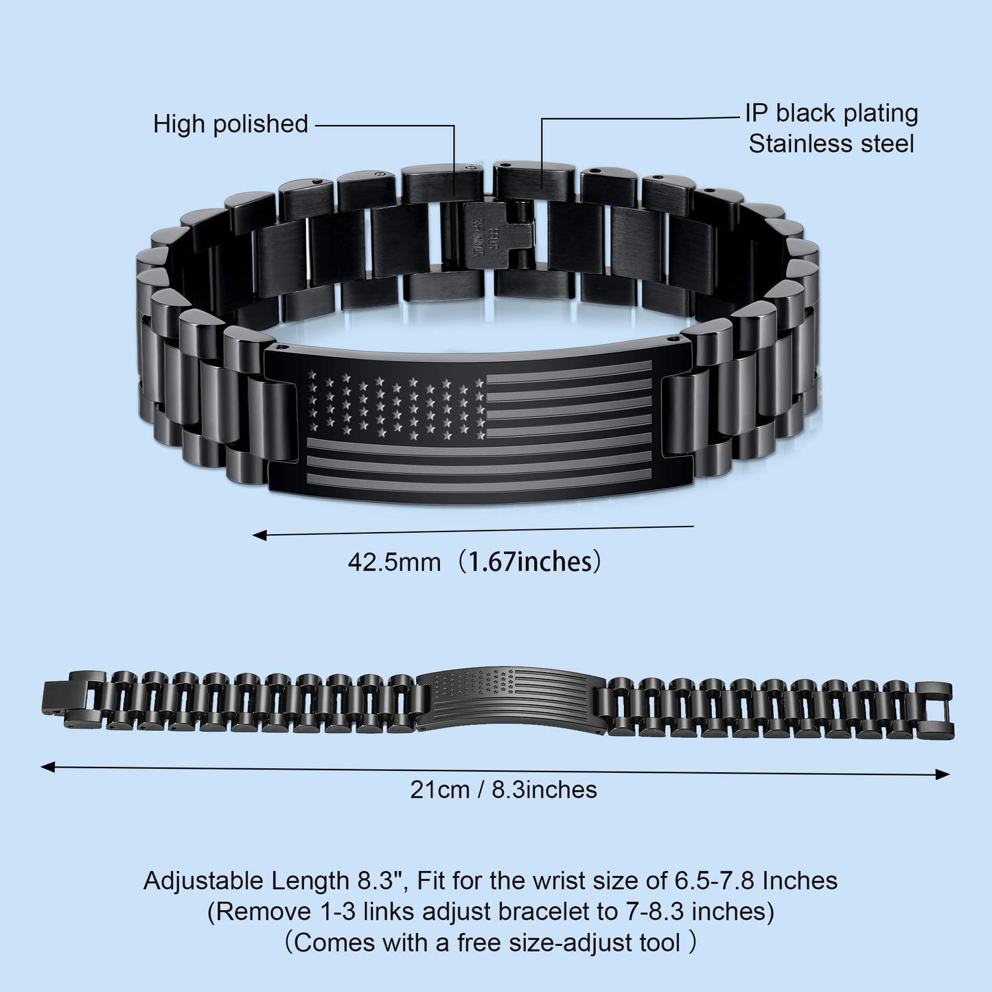 VULETO To My Brother Bracelet Gifts from Sister Brother, Stainless Steel American USA Flag Adjustable Watch Band Link Bracelet Valentines Birthday Anniversary Military Jewelry Gifts Presents for Men Him Male Love Pulseras Para Hombres
