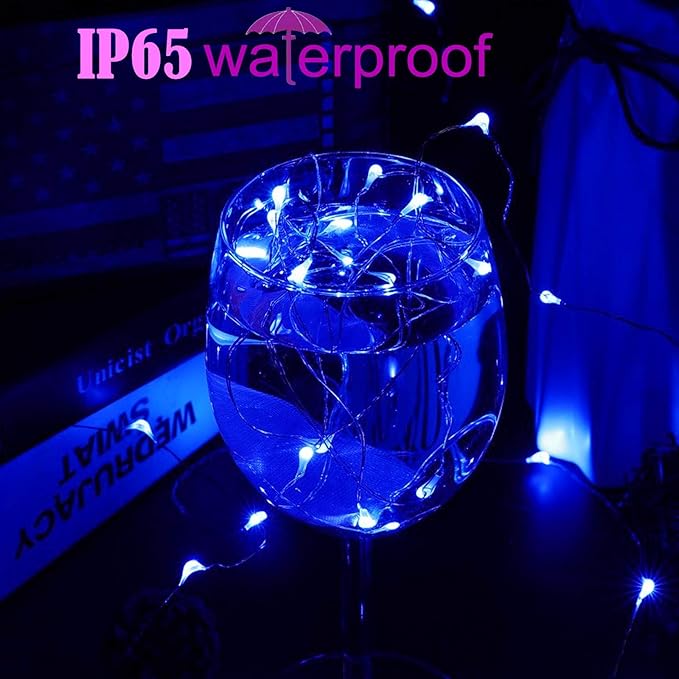 RUICHEN 20 Ft 120 LED USB Fairy String Lights with On/Off Switch, Waterproof Copper Wire Lights for Bedroom Wall Ceiling Wreath Crafts Christmas Easter Wedding Party, Blue, 2 Pack