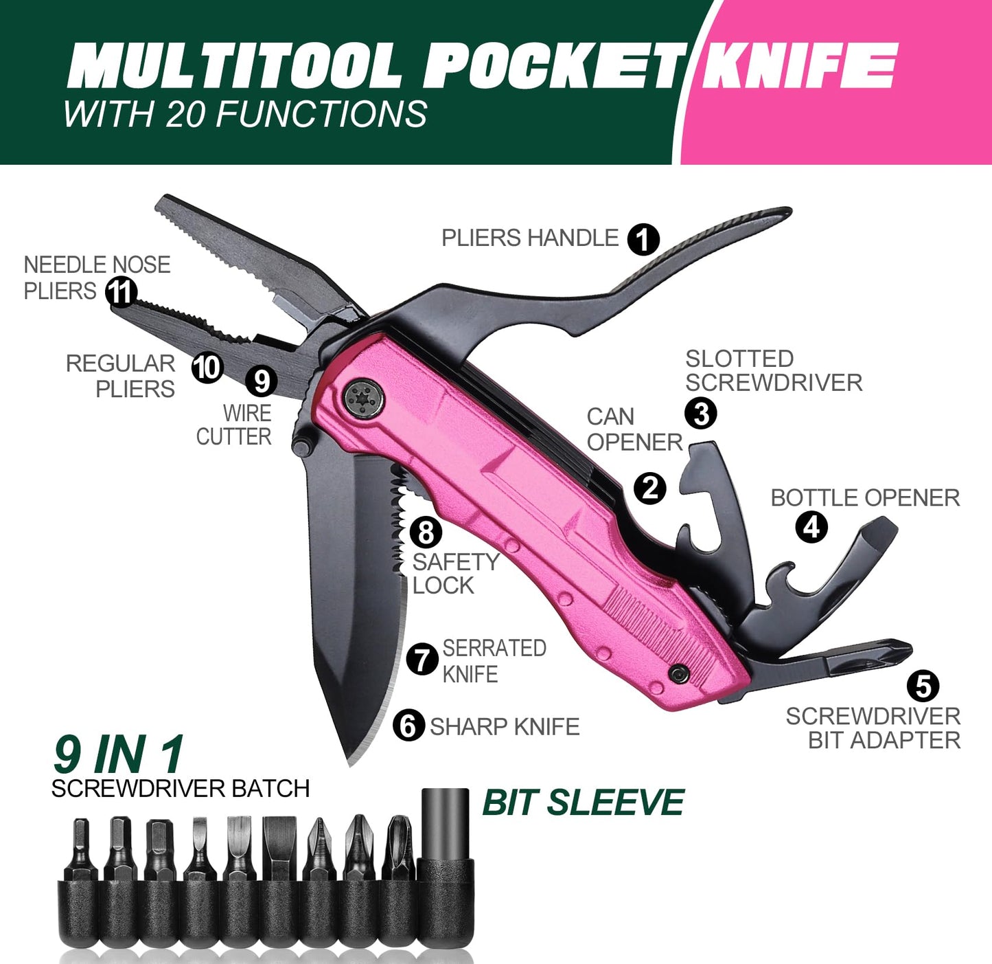Gifts for Women Wife Mom Sister - Mothers Day Gift, Birthday Gift for Woman Girlfriend - Stocking Stuffers for Women, Womens Gifts for Christmas - Womens Stocking Stuffers, Pin'k Multitool Knife