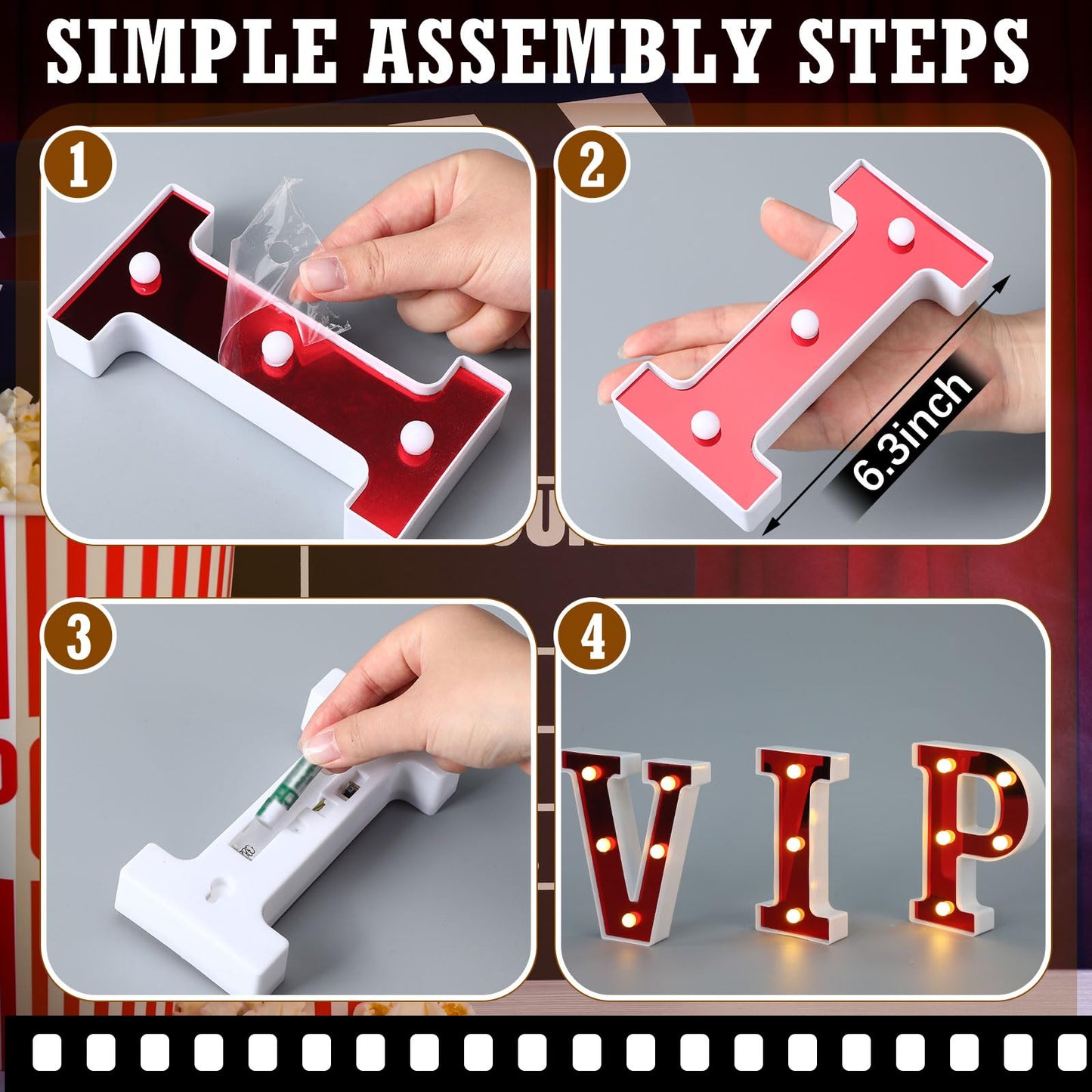 Aurelema VIP 6.3" Light up Letters Sign Party Decorations Battery Powered Marquee Lighted Sign LED Alphabet Letter Lights for Night Party Birthday Home Tabletop Decor Supplies"