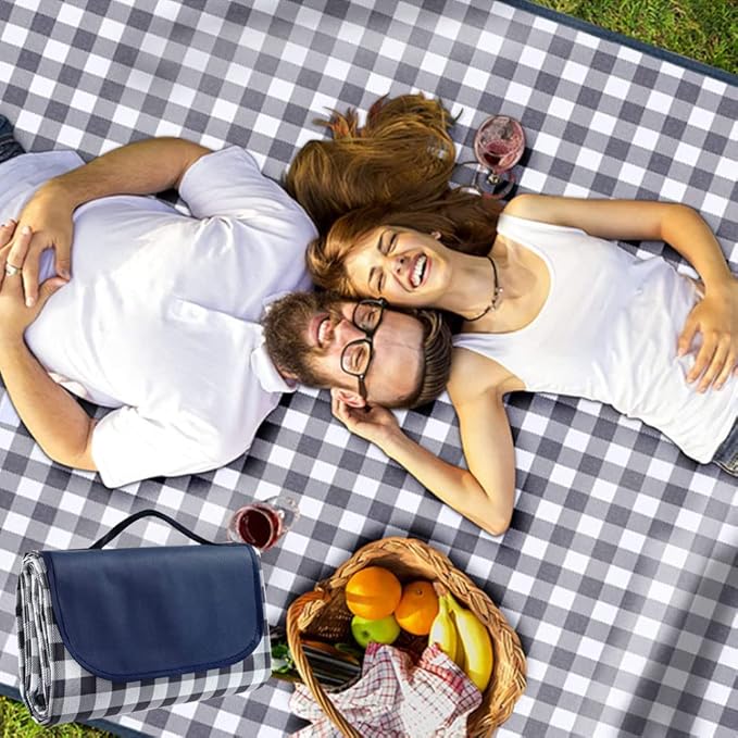 Extra Large Picnic Blanket Beach Blankets, Outdoor Foldable Waterproof Sand Mat for Beach Camping Hiking Travel Family Concerts Grass Park Music Festival Lawn Mats (Dark Blue, 80x60inch)