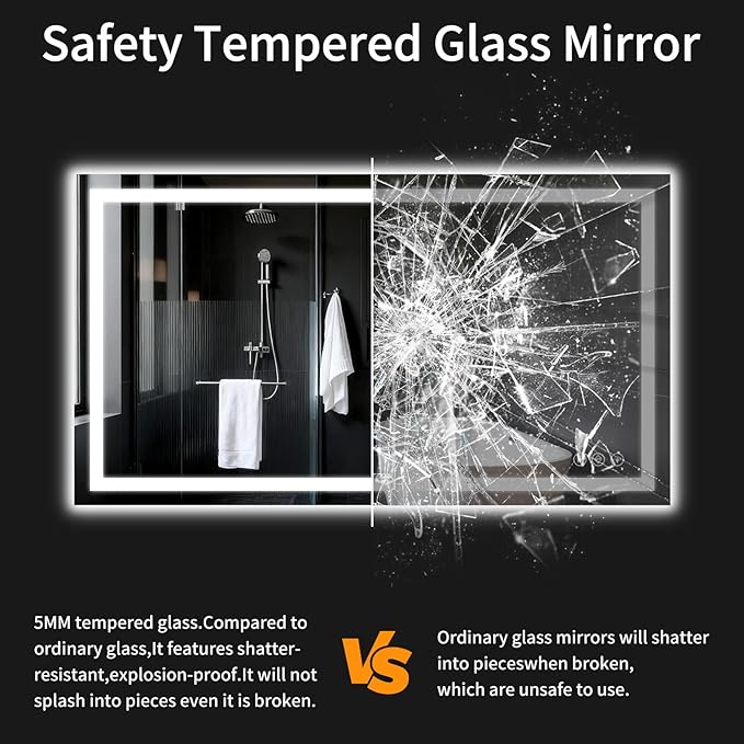 50"x30" LED Bathroom Mirror with Lights, Dimmable，Anti-Fog，Bathroom Vanity Mirror for Wall, Backlit + Front Lit, Memory Function, Shatter-Proof，Tempered Glass