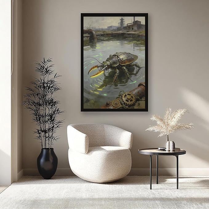 Framed Industrial Fantasy Wall Art for Living Room TV Wall Post Apocalyptic Style Home Decor 12x18in